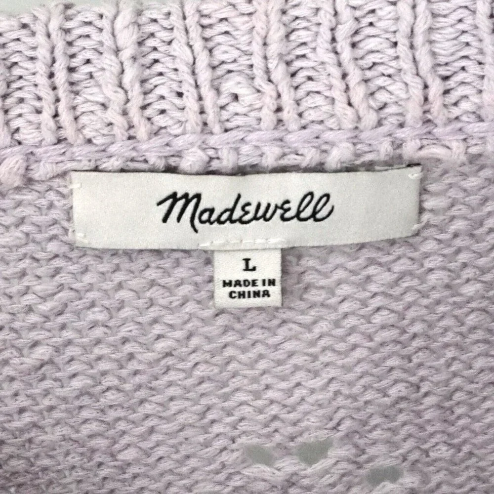 Last Chance!!  MADEWELL Womens Light Purple Crewneck Eyelet Sweater Size Large - Picture 4 of 5